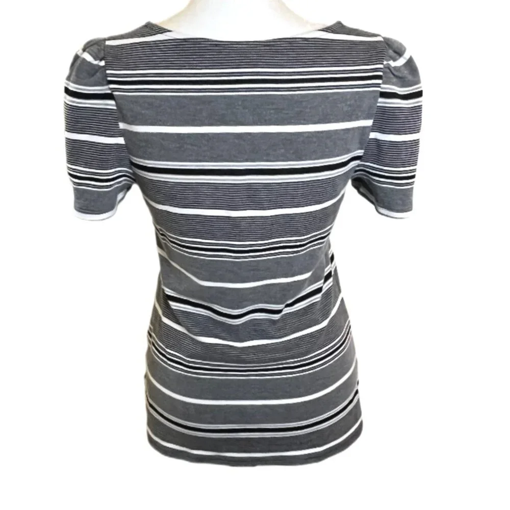 Express Black & White Short Sleeve Striped Tee Shirt Size Medium - Picture 5 of 7